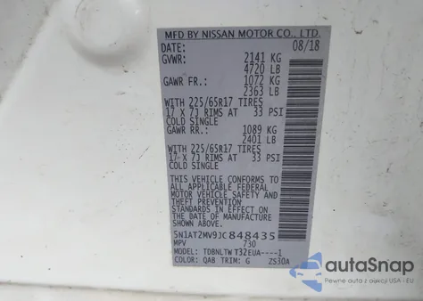 2018 Nissan Rogue Sv из США, поврежденный, VIN 5N1AT2MV9JC848435